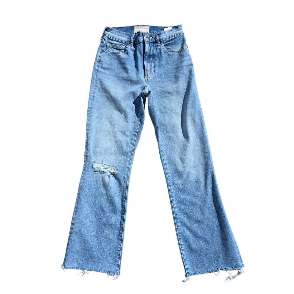 Everlane Kick Crop Jeans Women's‎ Size 25 Blue Denim Distressed Raw Hem Zip Fly